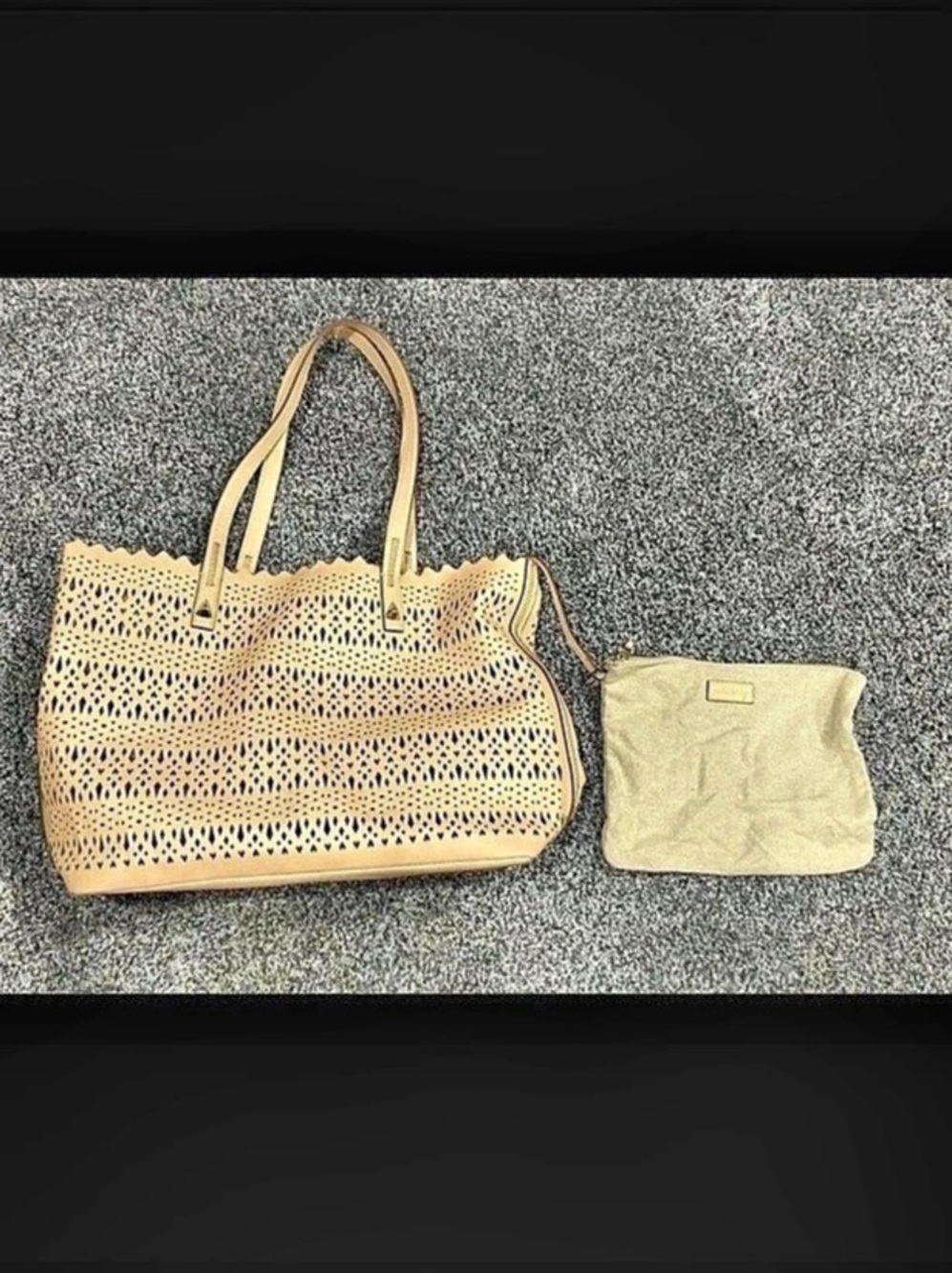 Stella & Dot Tote Bag in Beige with zipper pouch